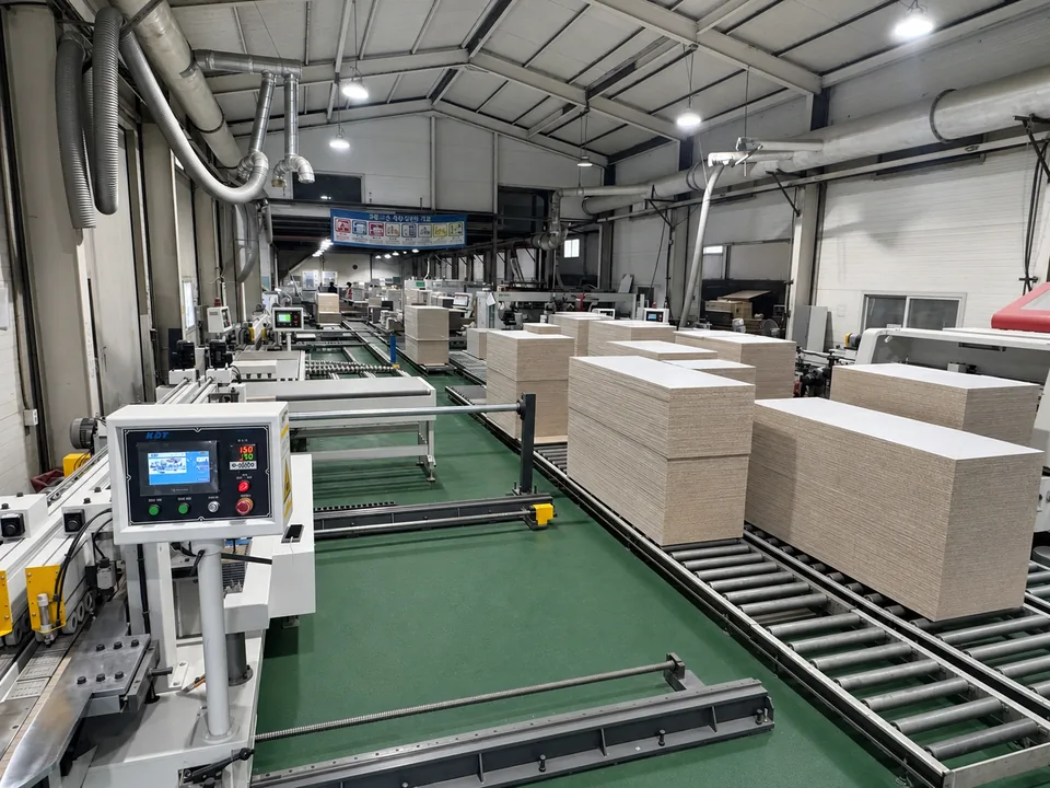 Actual production line connecting panel loading and roller transfer