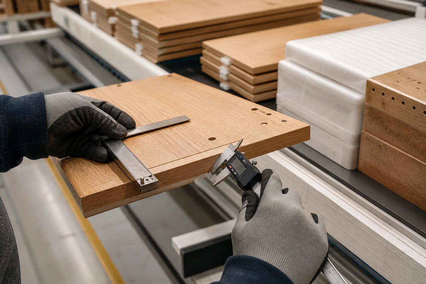 Quality review image checking the dimensions and finishes of furniture components