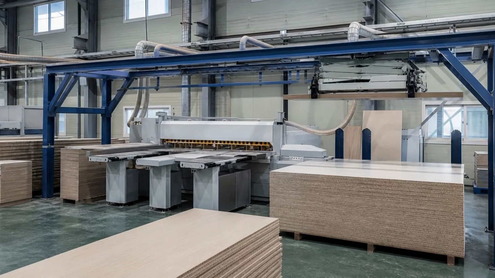 Production flow image showing panel cutting and transfer processes